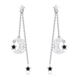 (imagen para) Pendientes colgantes de estilo Pandora con luna y estrellas en plata - SCE528