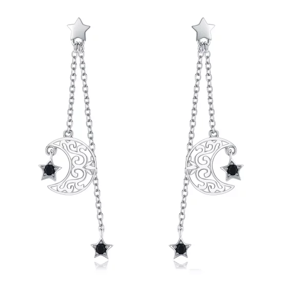 (imagen para) Pendientes colgantes de estilo Pandora con luna y estrellas en plata - SCE528