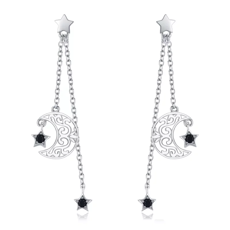 (imagen para) Pendientes colgantes de estilo Pandora con luna y estrellas en plata - SCE528