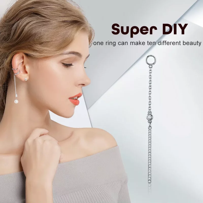 (imagen para) Pendientes colgantes de estilo Pandora de la línea de plata - SCE081 - Ver 4