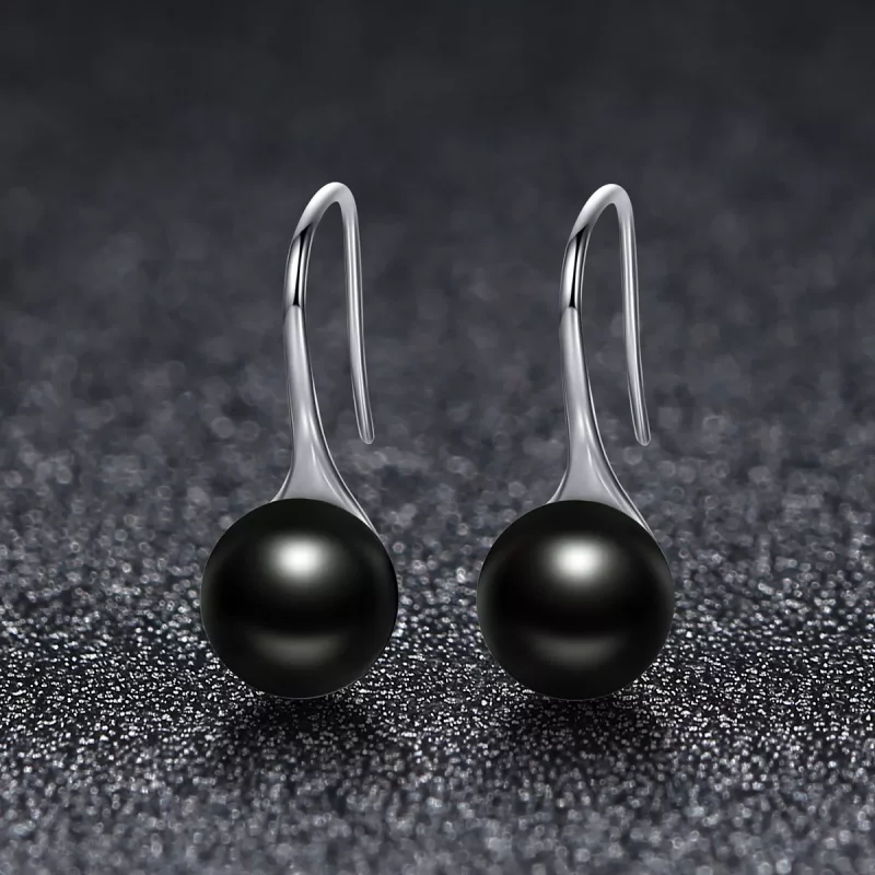 (imagen para) Pendientes colgantes de estilo Pandora de plata con perla negra - SCE144 - Ver 3