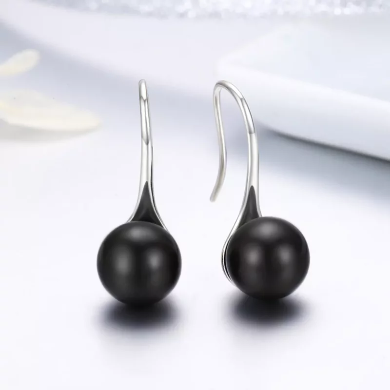 (imagen para) Pendientes colgantes de estilo Pandora de plata con perla negra - SCE144 - Ver 4