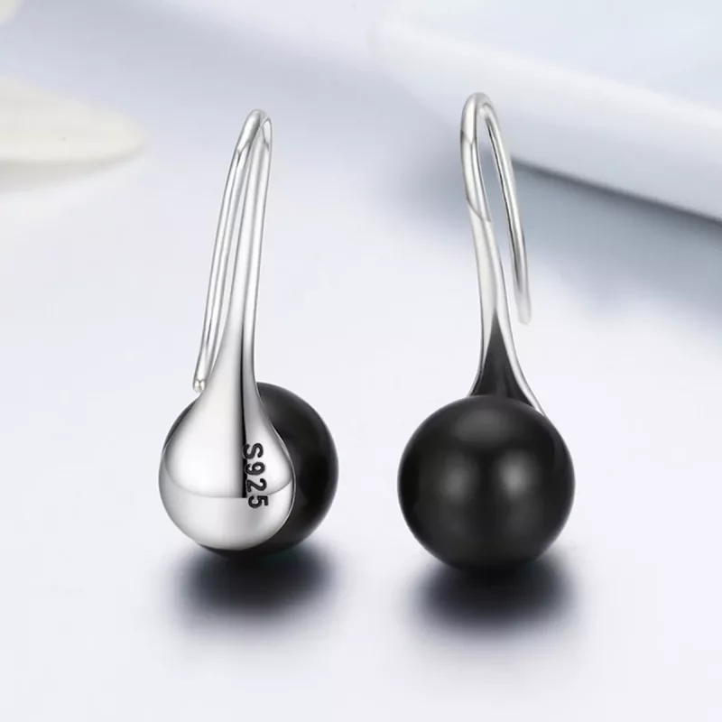 (imagen para) Pendientes colgantes de estilo Pandora de plata con perla negra - SCE144 - Ver 5