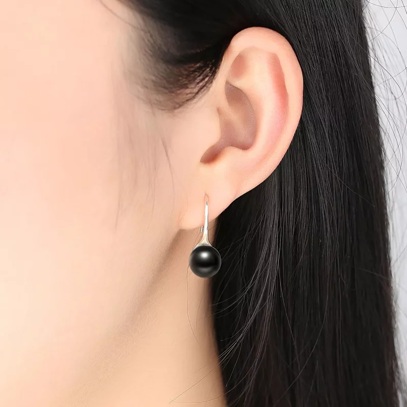 (imagen para) Pendientes colgantes de estilo Pandora de plata con perla negra - SCE144 - Ver 6