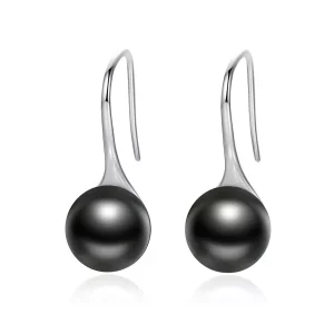 (imagen para) Pendientes colgantes de estilo Pandora de plata con perla negra - SCE144