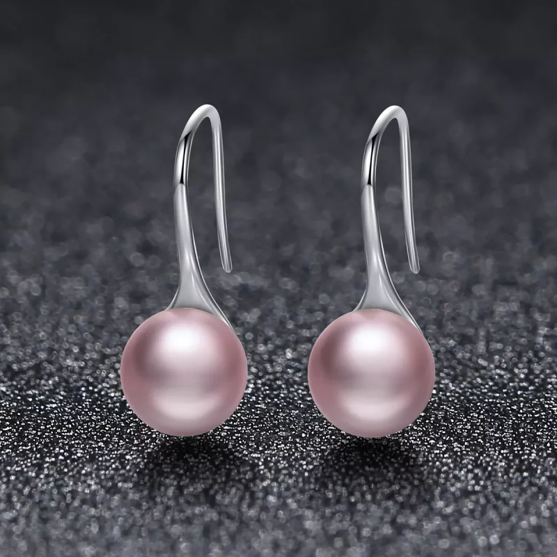 (imagen para) Pendientes colgantes de estilo Pandora de plata con perla rosa - SCE145 - Ver 3