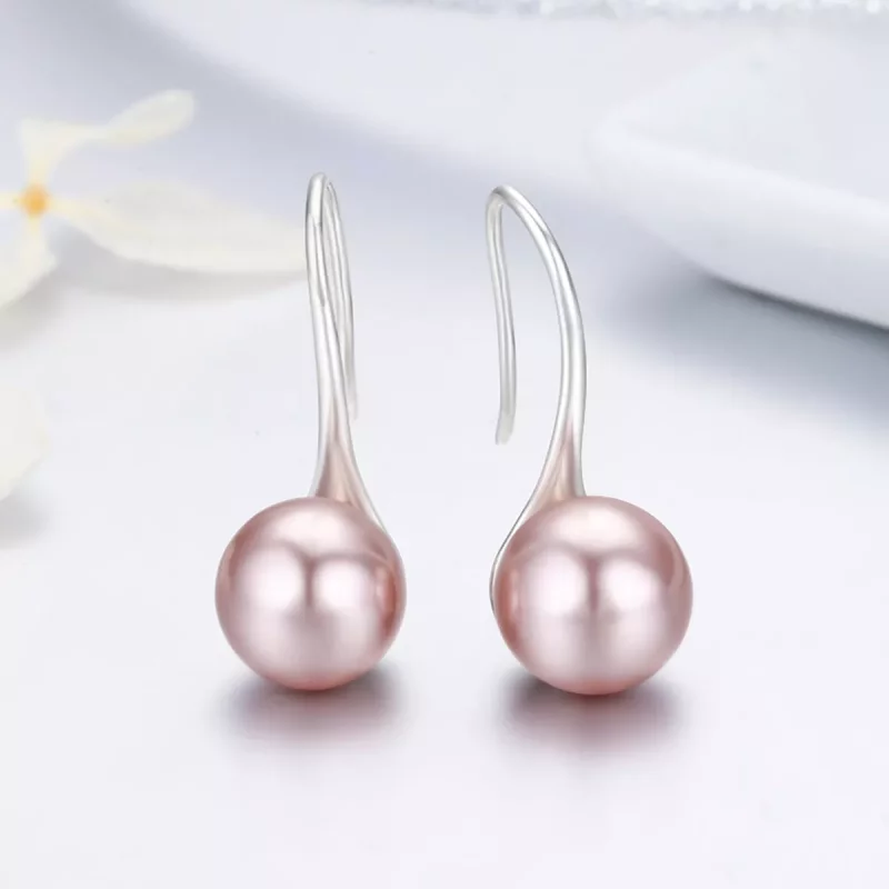 (imagen para) Pendientes colgantes de estilo Pandora de plata con perla rosa - SCE145 - Ver 4