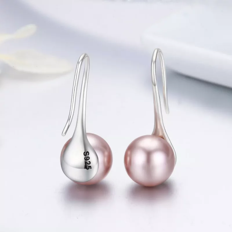 (imagen para) Pendientes colgantes de estilo Pandora de plata con perla rosa - SCE145 - Ver 5