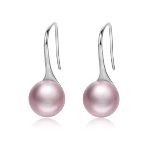 (imagen para) Pendientes colgantes de estilo Pandora de plata con perla rosa - SCE145