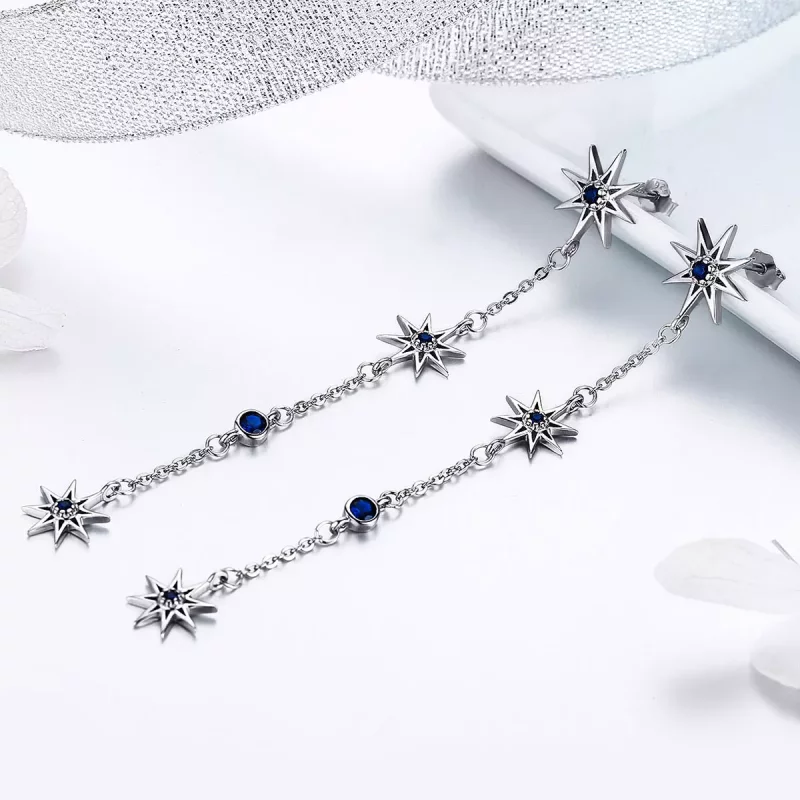(imagen para) Pendientes colgantes de estilo Pandora de plata en forma de estrella octagonal - - Ver 3