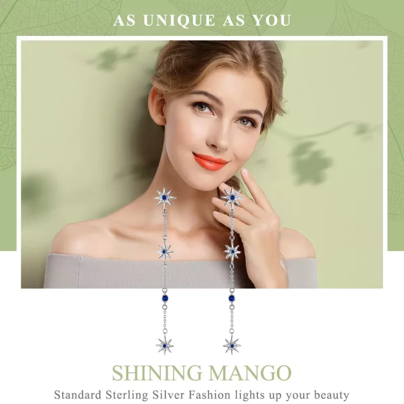 (imagen para) Pendientes colgantes de estilo Pandora de plata en forma de estrella octagonal - - Ver 6