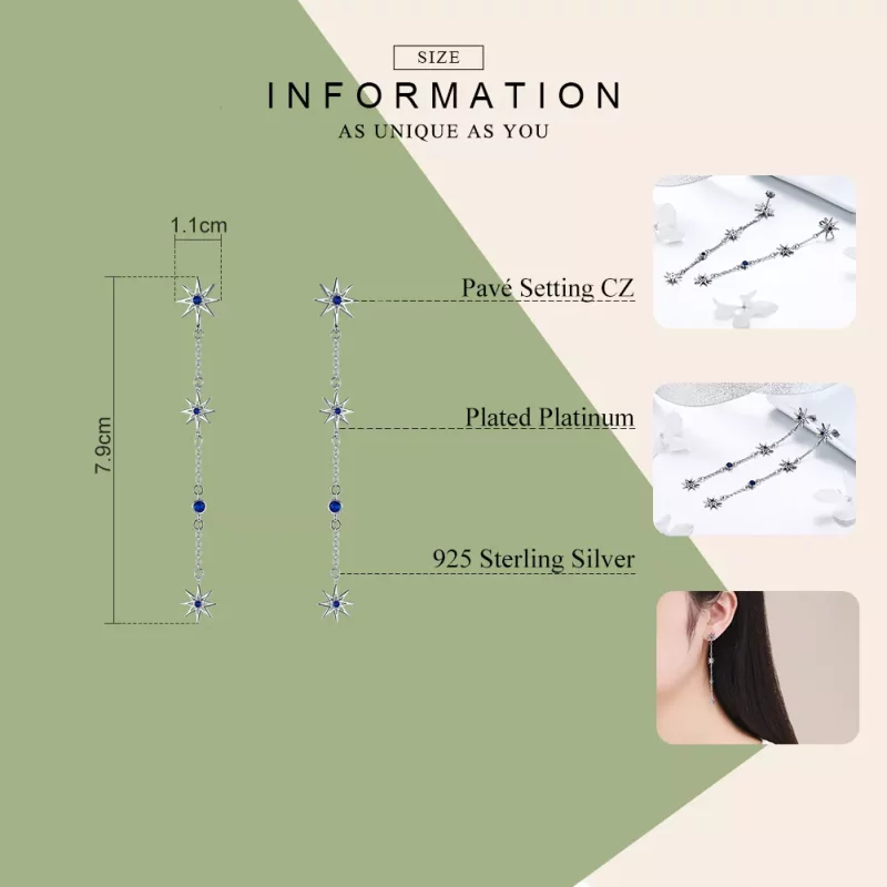 (imagen para) Pendientes colgantes de estilo Pandora de plata en forma de estrella octagonal - - Ver 7