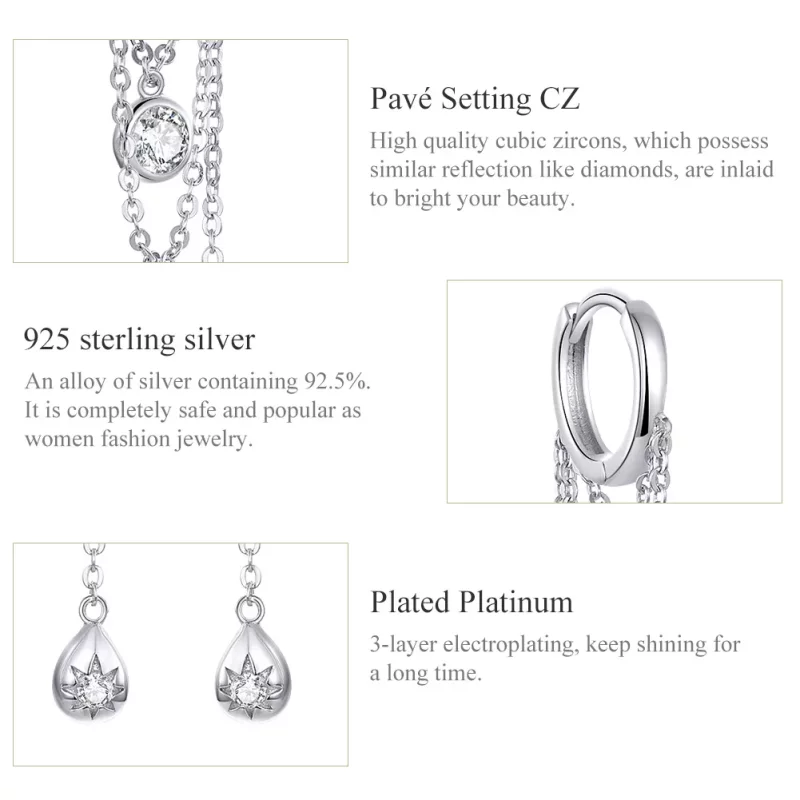 (imagen para) Pendientes colgantes de estilo Pandora de plata para la pubertad - SCE638 - Ver 3