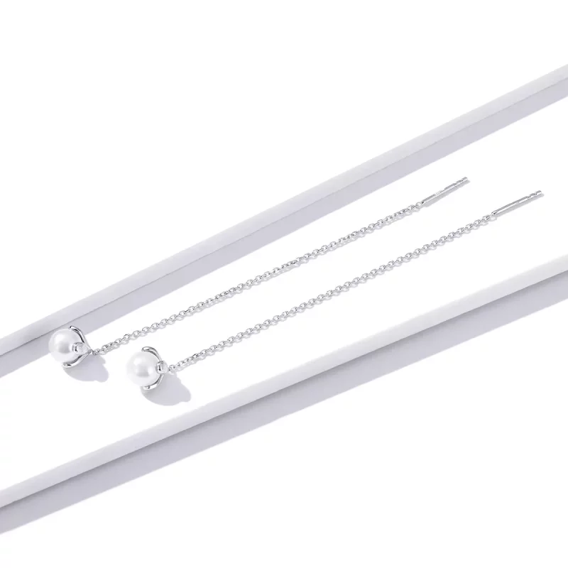 (imagen para) Pendientes colgantes de estilo Pandora en hilo de plata con flores puras - BSE37 - Ver 2