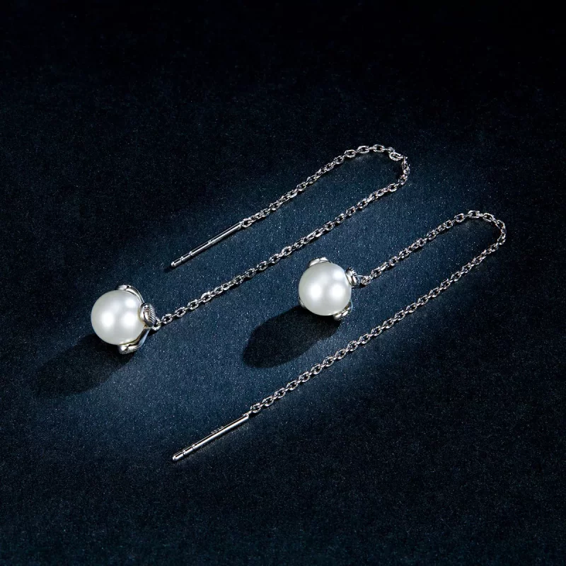 (imagen para) Pendientes colgantes de estilo Pandora en hilo de plata con flores puras - BSE37 - Ver 5