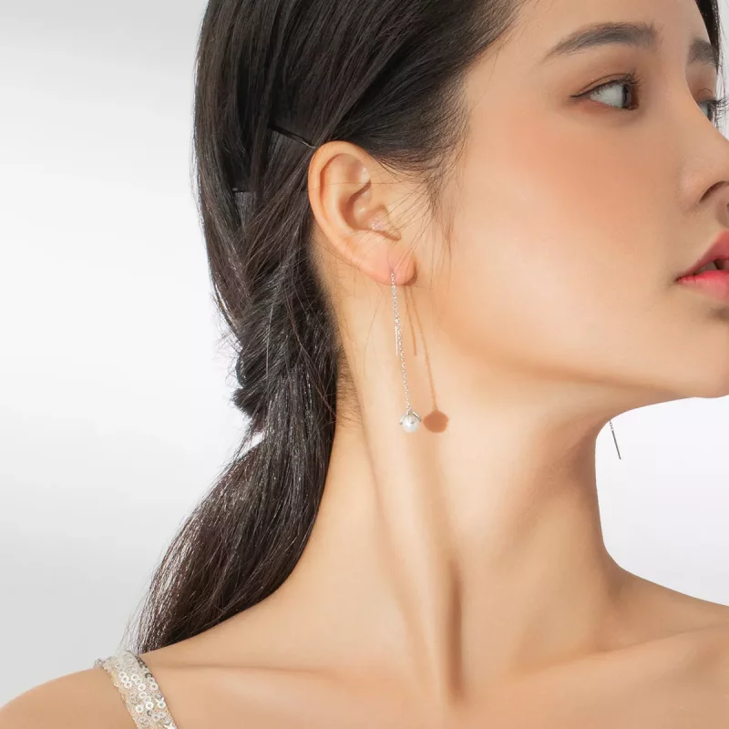 (imagen para) Pendientes colgantes de estilo Pandora en hilo de plata con flores puras - BSE37 - Ver 6
