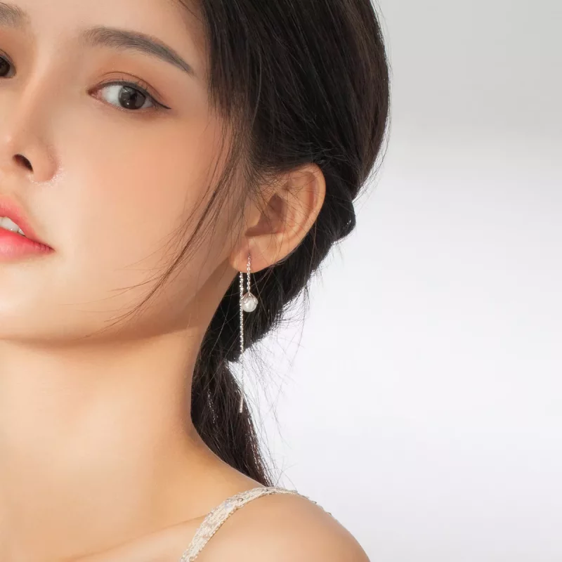 (imagen para) Pendientes colgantes de estilo Pandora en hilo de plata con flores puras - BSE37 - Ver 7