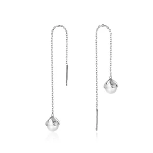 (imagen para) Pendientes colgantes de estilo Pandora en hilo de plata con flores puras - BSE373