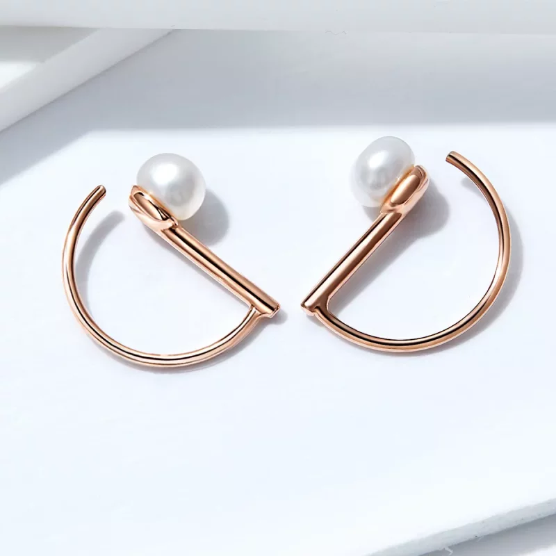 (imagen para) Pendientes colgantes de estilo Pandora en oro rosa con perlas - SCE604 - Ver 2