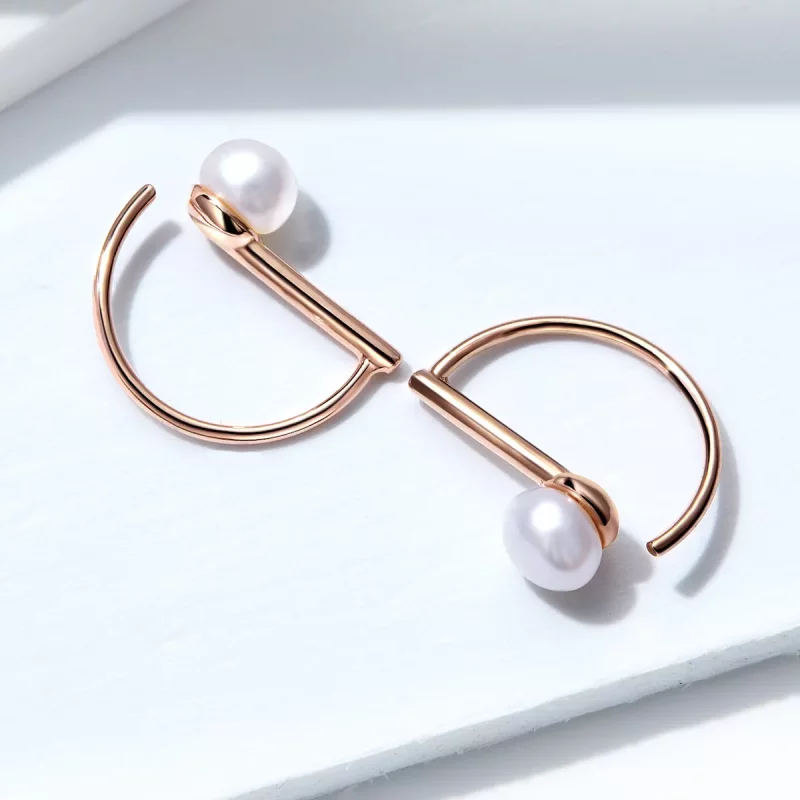 (imagen para) Pendientes colgantes de estilo Pandora en oro rosa con perlas - SCE604 - Ver 3