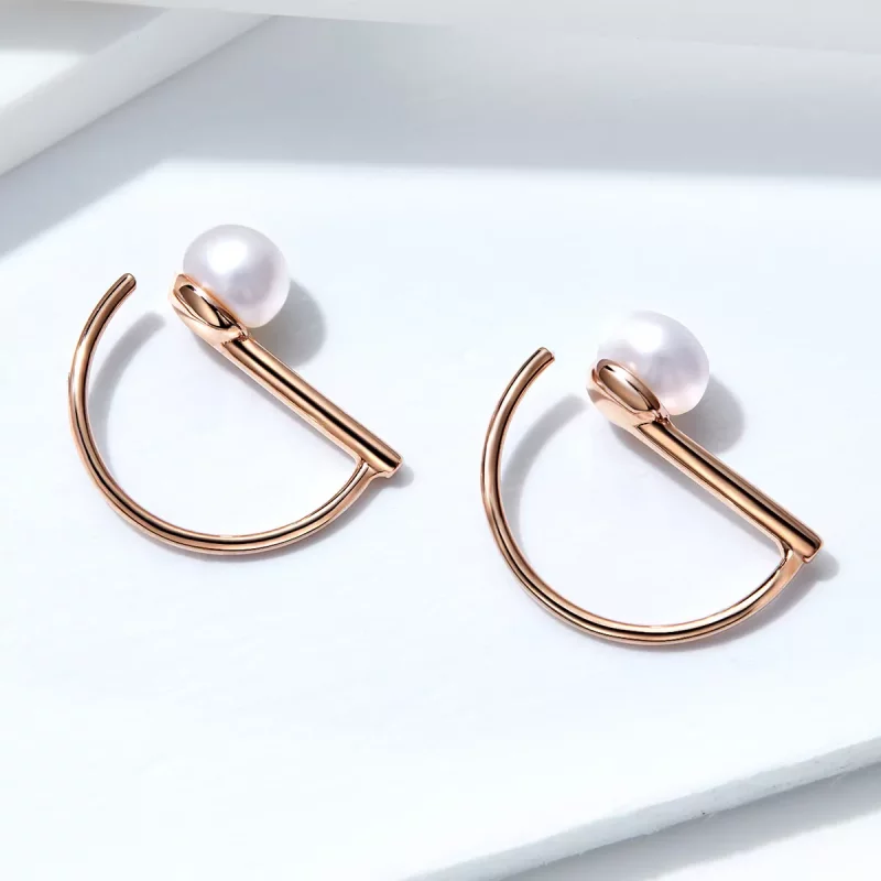 (imagen para) Pendientes colgantes de estilo Pandora en oro rosa con perlas - SCE604 - Ver 4