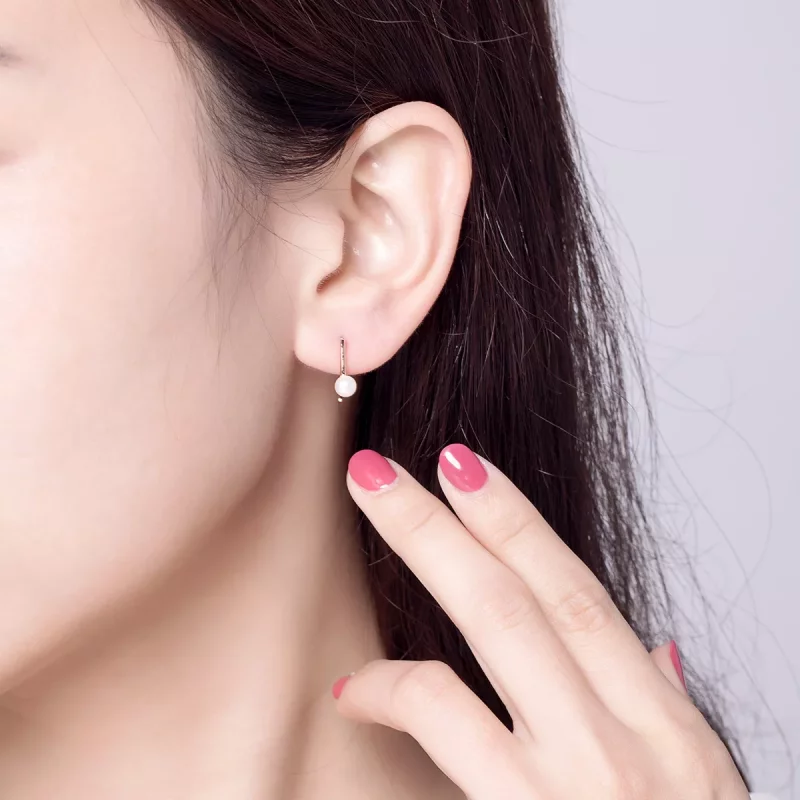 (imagen para) Pendientes colgantes de estilo Pandora en oro rosa con perlas - SCE604 - Ver 5