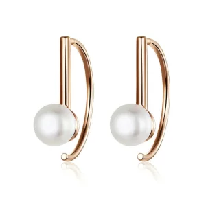 (imagen para) Pendientes colgantes de estilo Pandora en oro rosa con perlas - SCE604