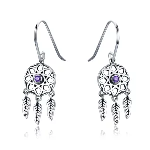 (imagen para) Pendientes colgantes de estilo Pandora en plata con atrapasueños - SCE394
