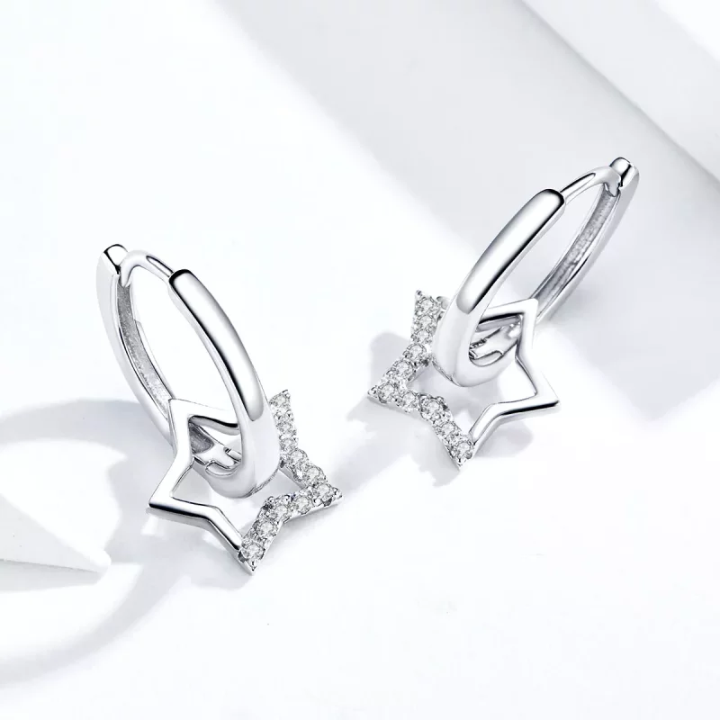 (imagen para) Pendientes colgantes de estilo Pandora en plata con diseño de estrellas - BSE276 - Ver 2