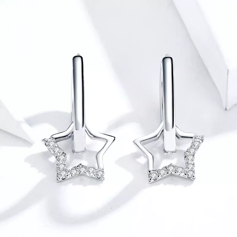 (imagen para) Pendientes colgantes de estilo Pandora en plata con diseño de estrellas - BSE276 - Ver 3