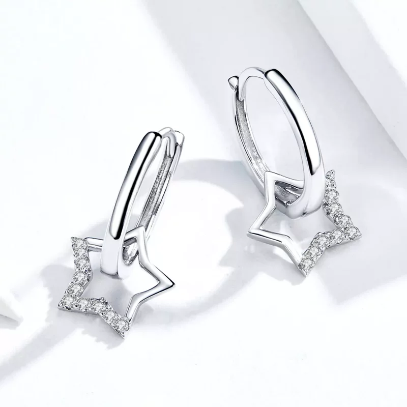 (imagen para) Pendientes colgantes de estilo Pandora en plata con diseño de estrellas - BSE276 - Ver 4
