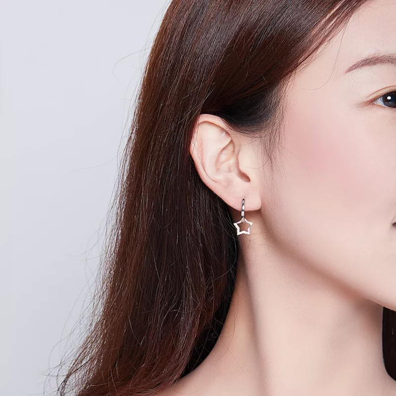 (imagen para) Pendientes colgantes de estilo Pandora en plata con diseño de estrellas - BSE276 - Ver 5