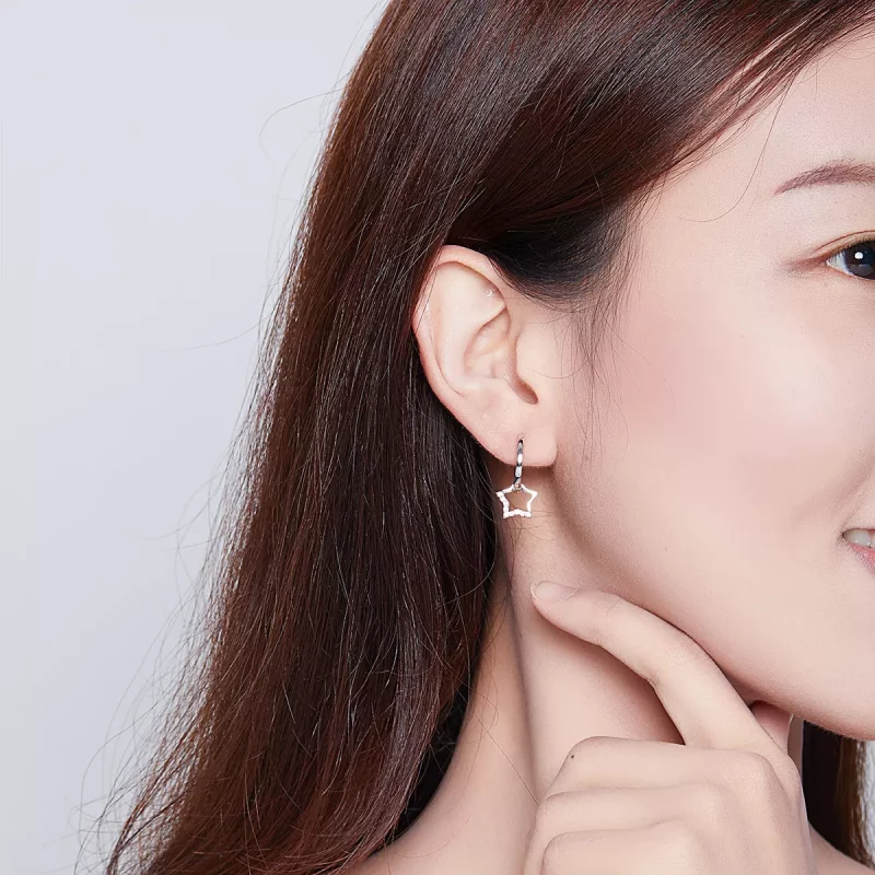 (imagen para) Pendientes colgantes de estilo Pandora en plata con diseño de estrellas - BSE276 - Ver 6