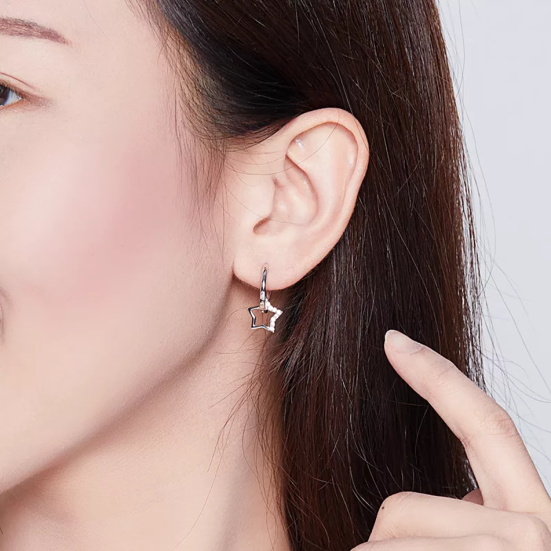 (imagen para) Pendientes colgantes de estilo Pandora en plata con diseño de estrellas - BSE276 - Ver 7