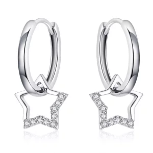 (imagen para) Pendientes colgantes de estilo Pandora en plata con diseño de estrellas - BSE276