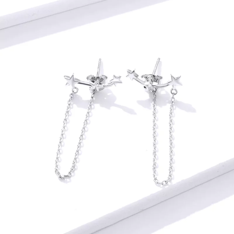 (imagen para) Pendientes colgantes de estilo Pandora en plata con estrellas - BSE361 - Ver 2