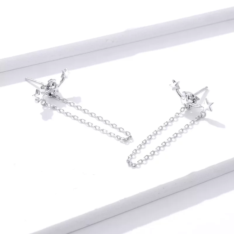 (imagen para) Pendientes colgantes de estilo Pandora en plata con estrellas - BSE361 - Ver 3