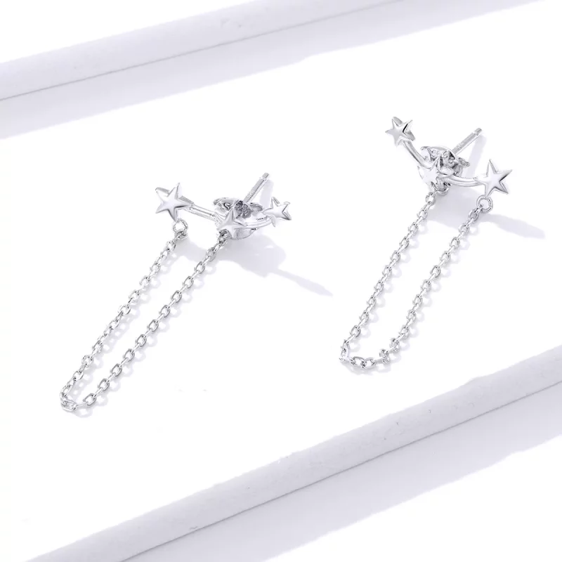 (imagen para) Pendientes colgantes de estilo Pandora en plata con estrellas - BSE361 - Ver 4