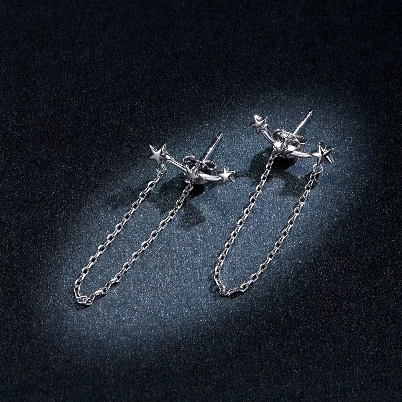 (imagen para) Pendientes colgantes de estilo Pandora en plata con estrellas - BSE361 - Ver 5