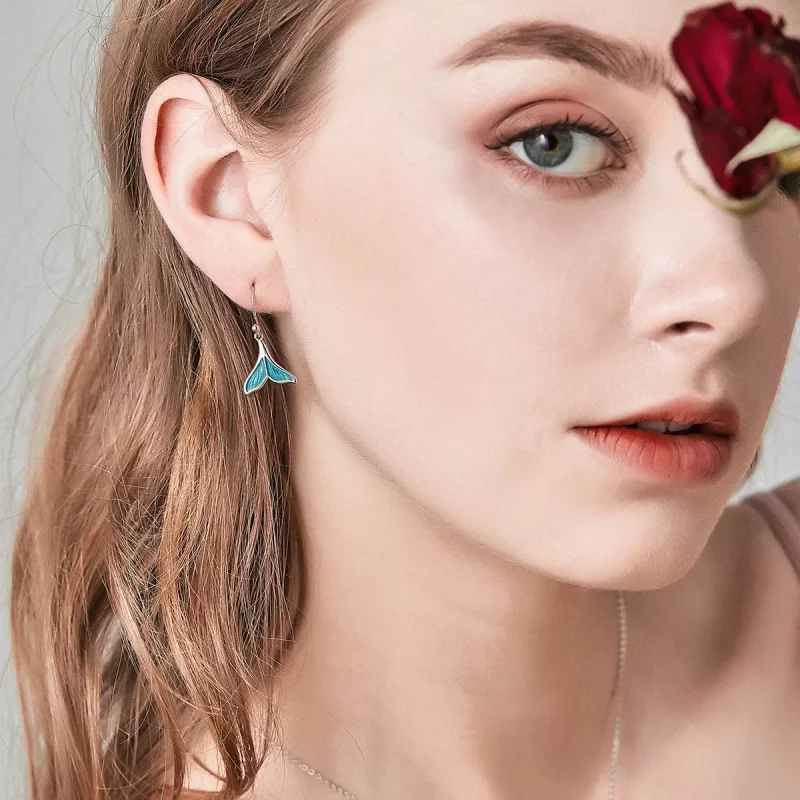 (imagen para) Pendientes colgantes de estilo Pandora en plata con forma de cola de pez - SCE06 - Ver 2