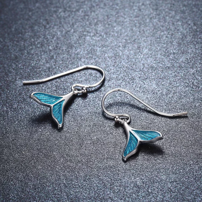 (imagen para) Pendientes colgantes de estilo Pandora en plata con forma de cola de pez - SCE06 - Ver 3