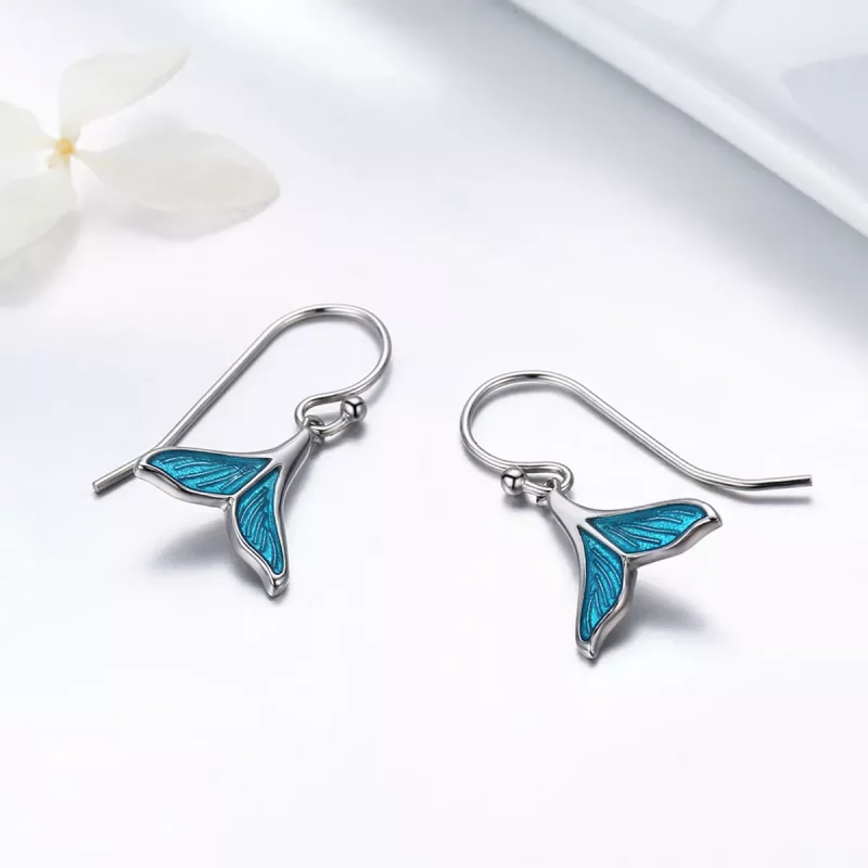 (imagen para) Pendientes colgantes de estilo Pandora en plata con forma de cola de pez - SCE06 - Ver 4