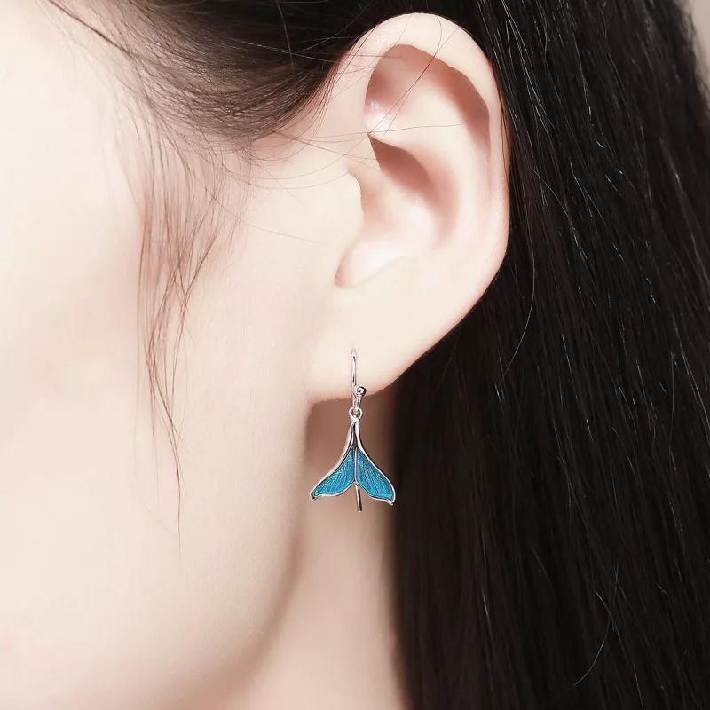 (imagen para) Pendientes colgantes de estilo Pandora en plata con forma de cola de pez - SCE06 - Ver 6