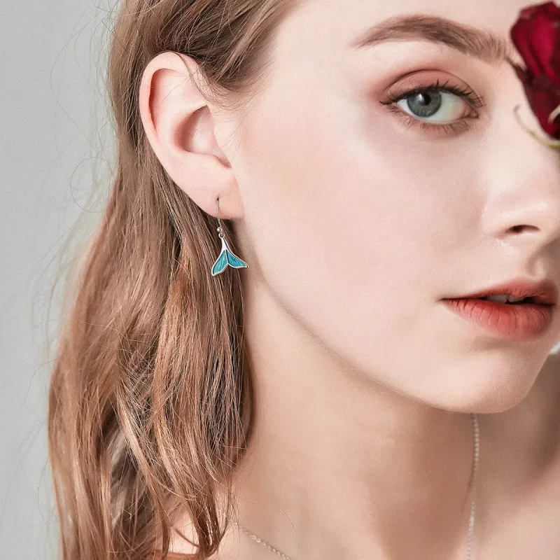 (imagen para) Pendientes colgantes de estilo Pandora en plata con forma de cola de pez - SCE06 - Ver 7