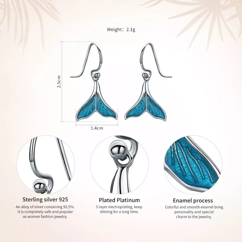 (imagen para) Pendientes colgantes de estilo Pandora en plata con forma de cola de pez - SCE06 - Ver 8