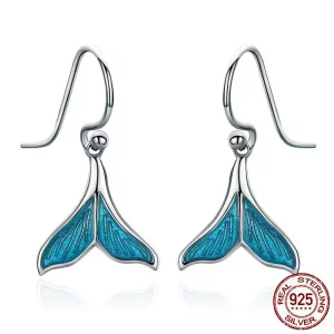 (imagen para) Pendientes colgantes de estilo Pandora en plata con forma de cola de pez - SCE065