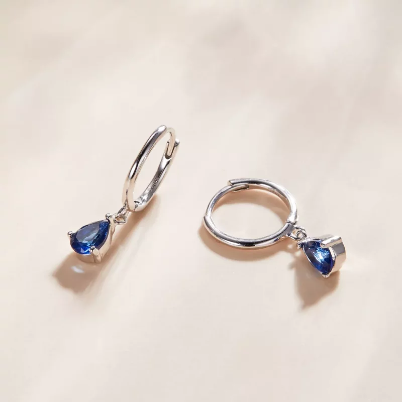 (imagen para) Pendientes colgantes de estilo Pandora en plata con gota azul - SCE1018-BU - Ver 2
