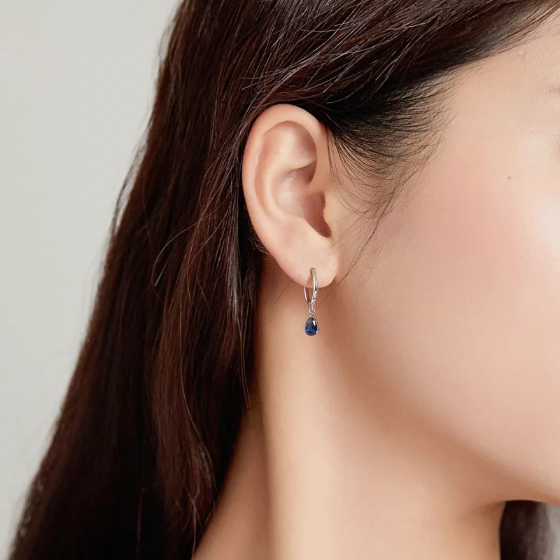 (imagen para) Pendientes colgantes de estilo Pandora en plata con gota azul - SCE1018-BU - Ver 4