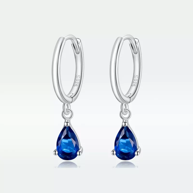 (imagen para) Pendientes colgantes de estilo Pandora en plata con gota azul - SCE1018-BU - Ver 5