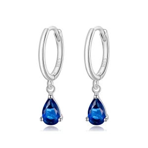 (imagen para) Pendientes colgantes de estilo Pandora en plata con gota azul - SCE1018-BU